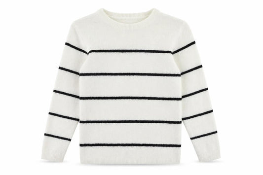 H&M Girls White Crew Neck Striped Acrylic Pullover Jumper Size 9-10 Years Pullover