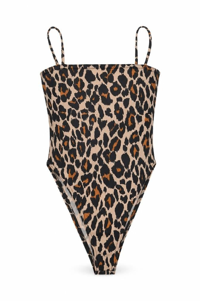 Boohoo Womens Beige Animal Print Polyester Bodysuit One-Piece Size 6 Pullover