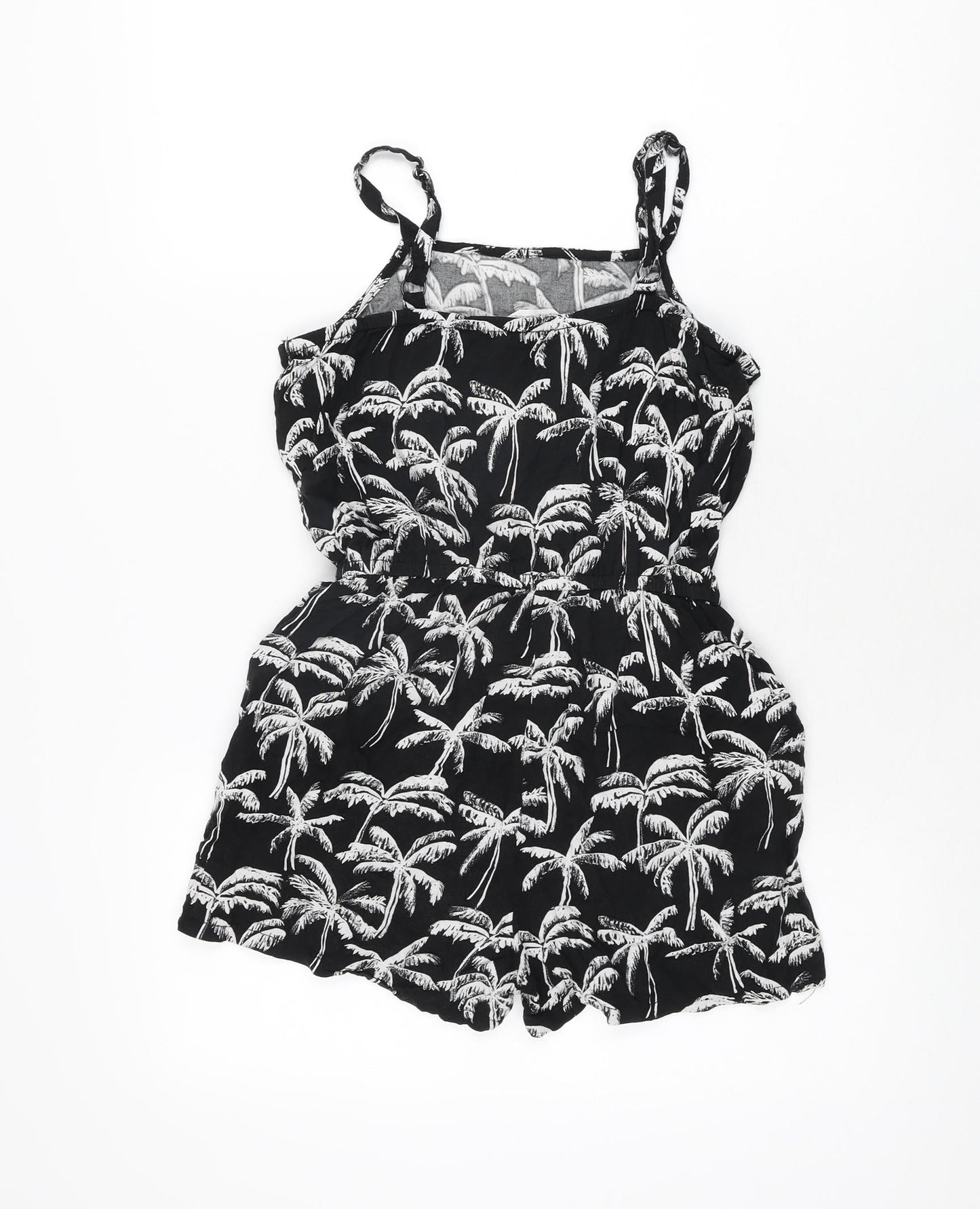 H&M Girls Black Geometric Viscose Playsuit One-Piece Size 12-13 Years Drawstring