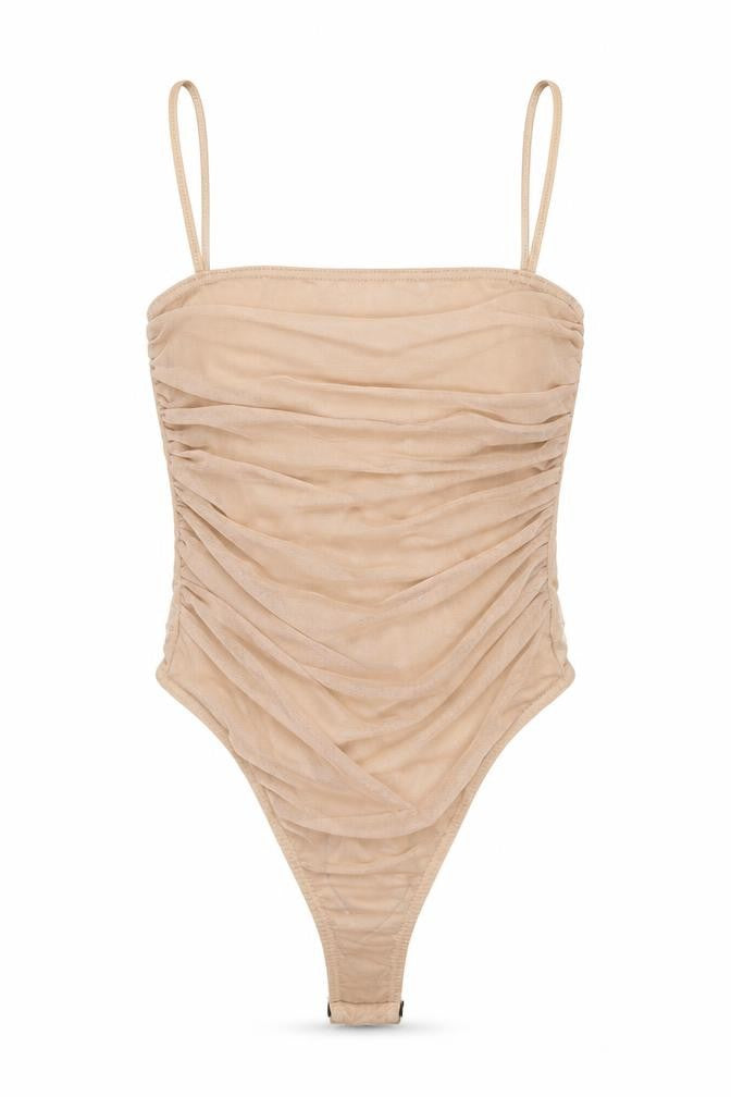 PRETTYLITTLETHING Womens Beige Polyester Bodysuit One-Piece Size 6 Snap