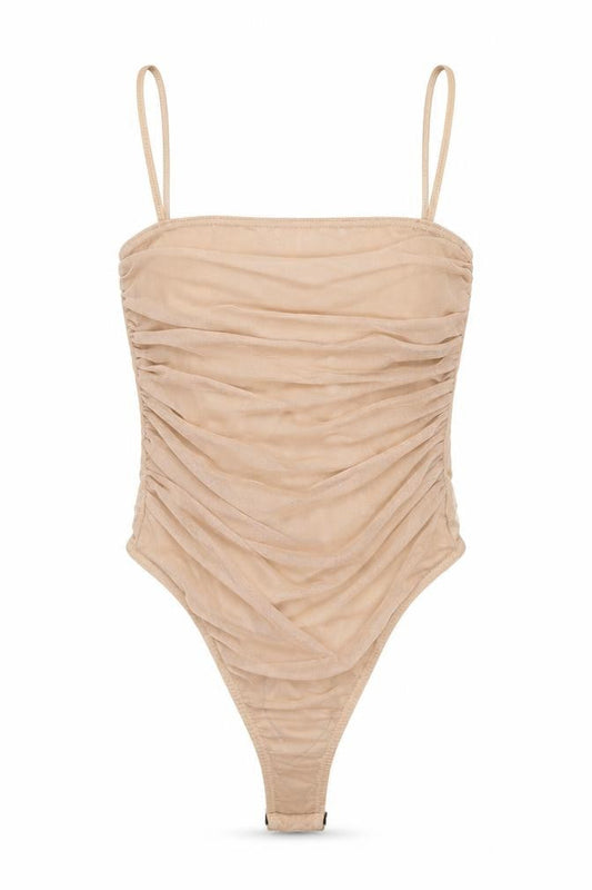 PRETTYLITTLETHING Womens Beige Polyester Bodysuit One-Piece Size 6 Snap