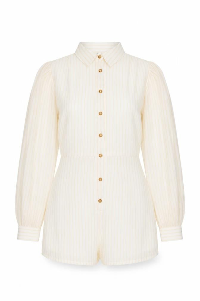 PRETTYLITTLETHING Womens Ivory Striped Polyester Playsuit One-Piece Size 8 L3 in Button
