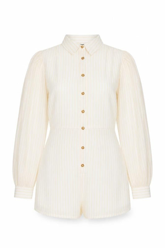 PRETTYLITTLETHING Womens Ivory Striped Polyester Playsuit One-Piece Size 8 L3 in Button