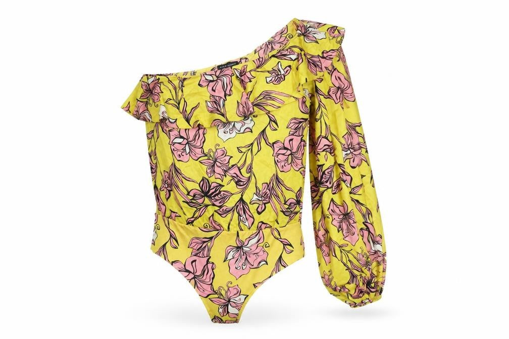 Zara Womens Yellow Floral Polyester Bodysuit One-Piece Size M Snap