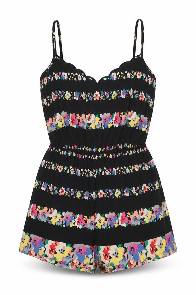 Staring at Stars Womens Black Floral Polyester Playsuit One-Piece Size XS Pullover