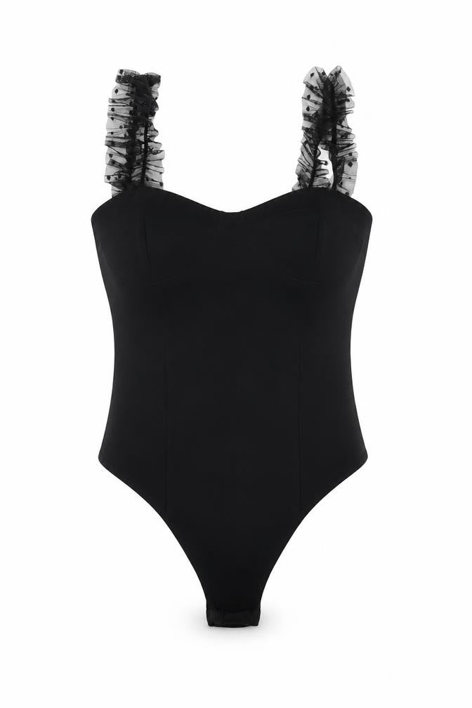 PRETTYLITTLETHING Womens Black Polyester Bodysuit One-Piece Size 10 Snap