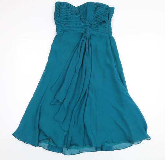 Coast Womens Blue Silk A-Line Size 8 Off the Shoulder Zip