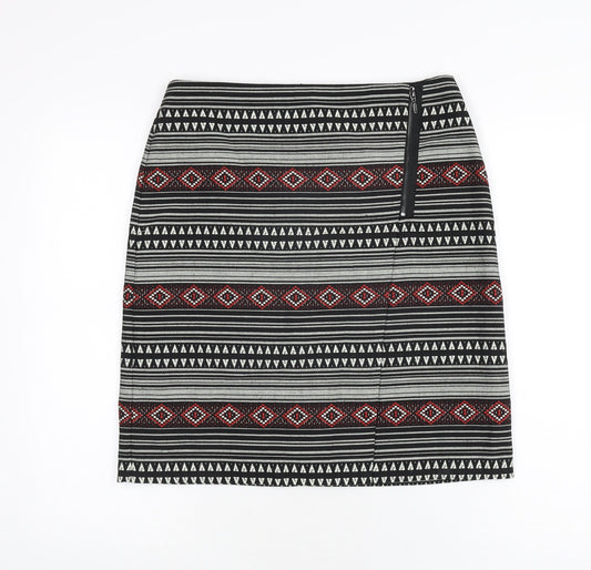 Marks and Spencer Womens Black Geometric Polyester A-Line Skirt Size 10 Zip