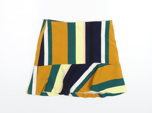Zara Womens Multicoloured Striped Polyester A-Line Skirt Size S Zip