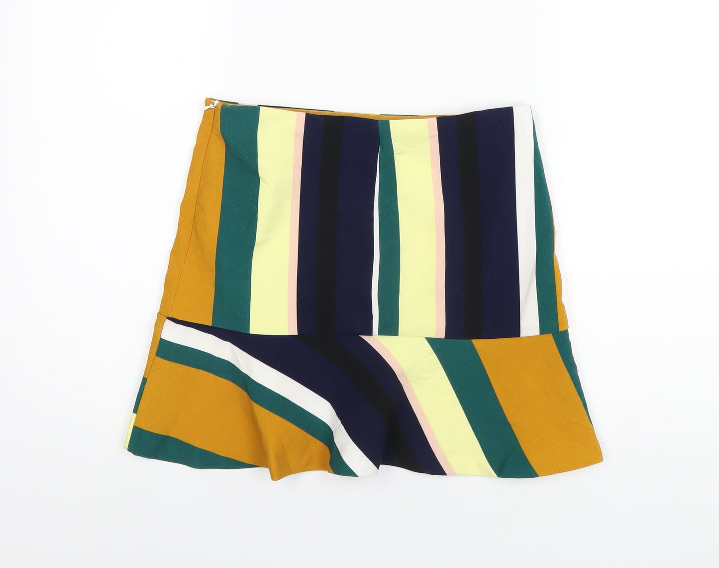 Zara Womens Multicoloured Striped Polyester A-Line Skirt Size S Zip