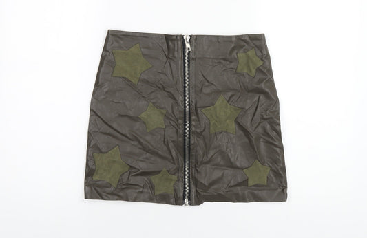Dance & Marvel Womens Green Geometric Rayon A-Line Skirt Size M Zip