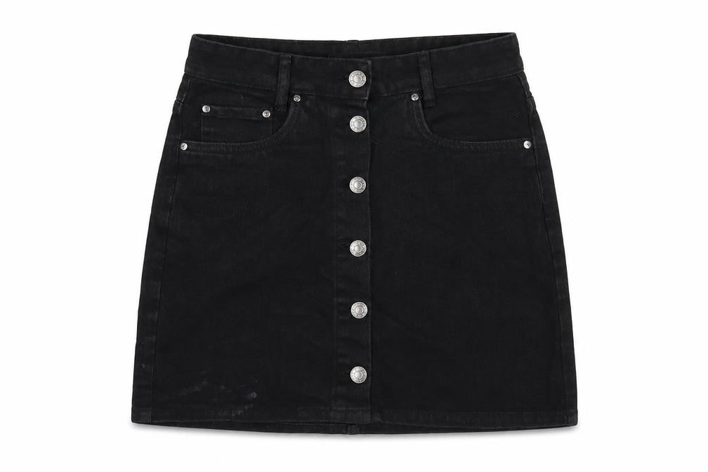 Pull&Bear Womens Black Cotton A-Line Skirt Size S Button