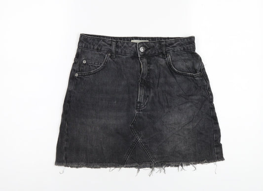 Topshop Womens Black Cotton A-Line Skirt Size 10 Zip