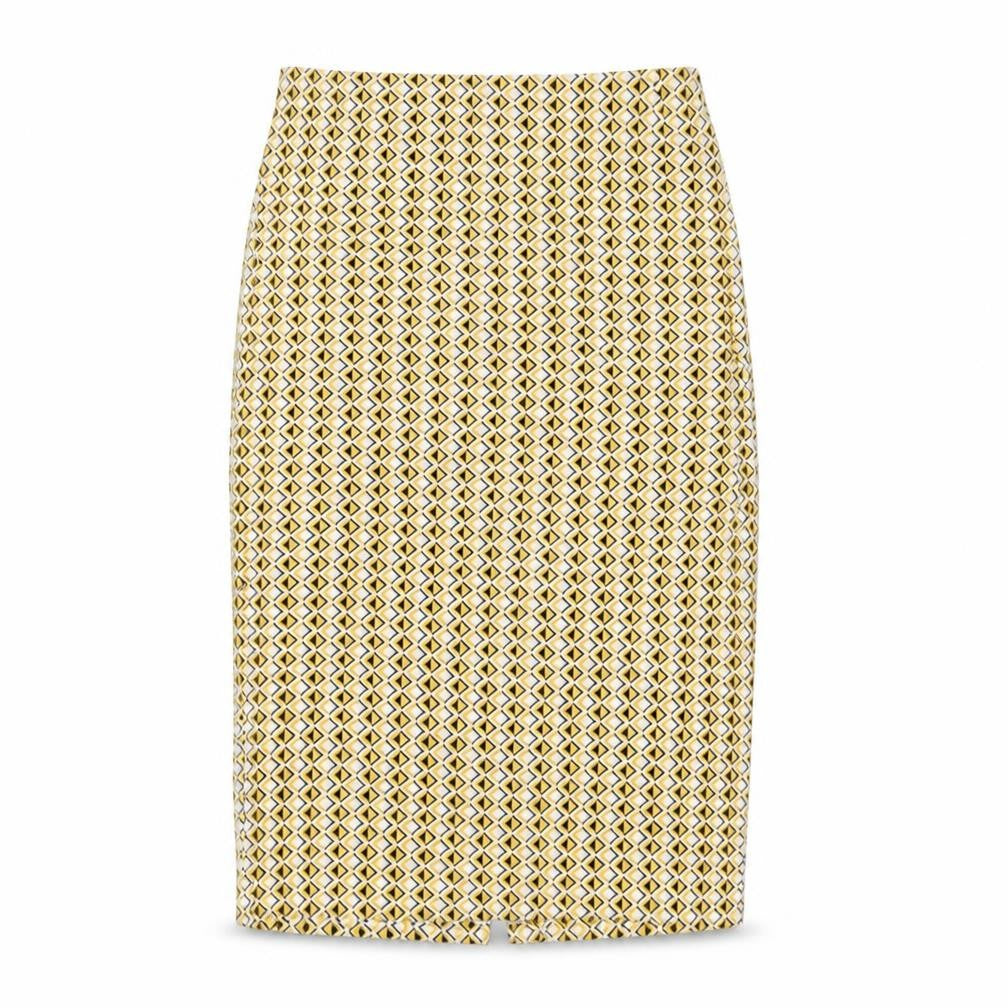 Zara Womens Yellow Geometric Cotton Straight & Pencil Skirt Size S