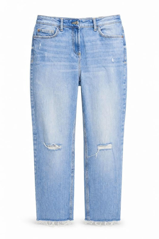 Next Womens Blue Cotton Straight Jeans Size 30 in L29 in Slim Zip - Raw Hems Pockets Next Size 13