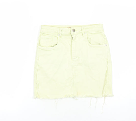 TRF Womens Yellow Cotton Mini Skirt Size 26 in Zip - Pockets Raw Hems