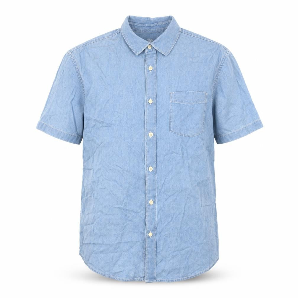 marks and Mens Blue Polyester Button-Up Size M Collared Button