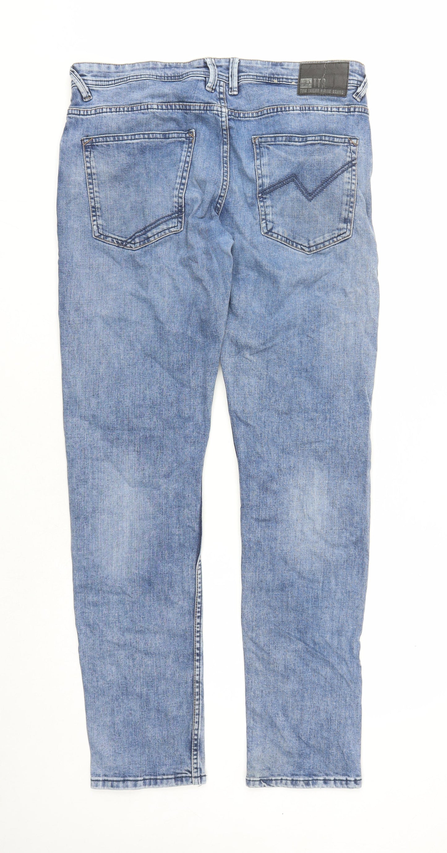 TOM TAILOR Mens Blue Cotton Straight Jeans Size 34 in L31 in Slim Zip - Pockets