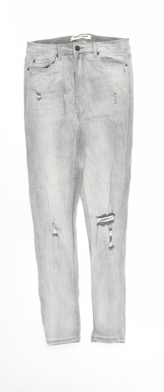 TALLY WEiJL Womens Grey Cotton Skinny Jeans Size 12 L27 in Regular Zip - Pockets