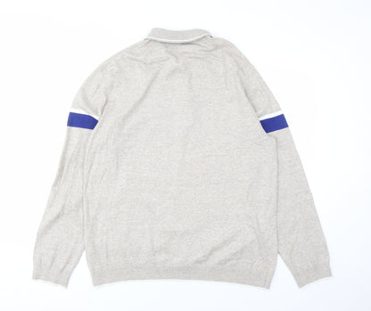 Marks & Spencer Mens Beige Collared Striped Cotton Pullover Jumper Size XL Long Sleeve