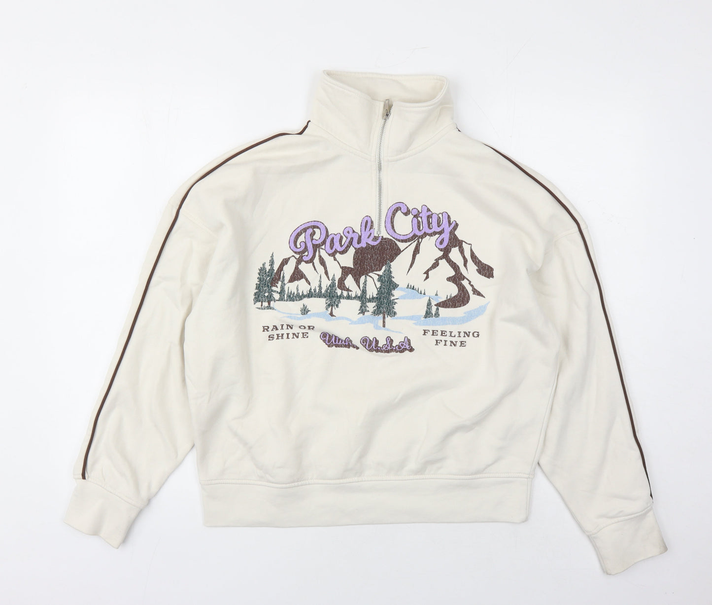 Divided by H&M Womens Ivory Cotton Pullover Sweatshirt Size XS Zip - Park City