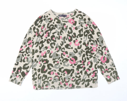 Marks and Spencer Womens Brown Round Neck Animal Print Acrylic Pullover Jumper Size 14 - Leopard Pattern