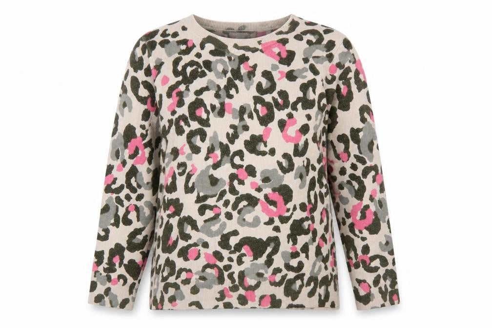 Marks & Spencer Womens Brown Round Neck Animal Print Acrylic Pullover Jumper Size 14 - Leopard Pattern
