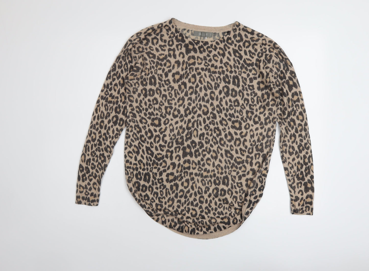 Oasis Womens Beige Round Neck Animal Print Viscose Pullover Jumper Size S