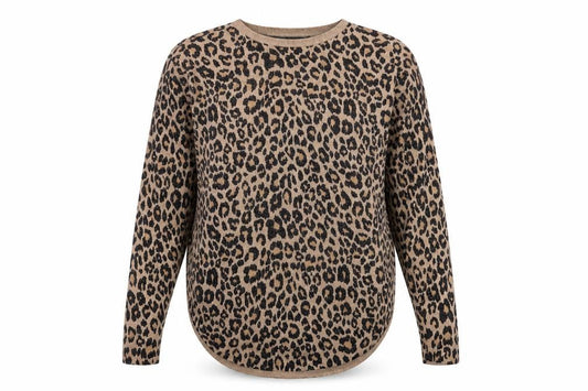 Oasis Womens Beige Round Neck Animal Print Viscose Pullover Jumper Size S