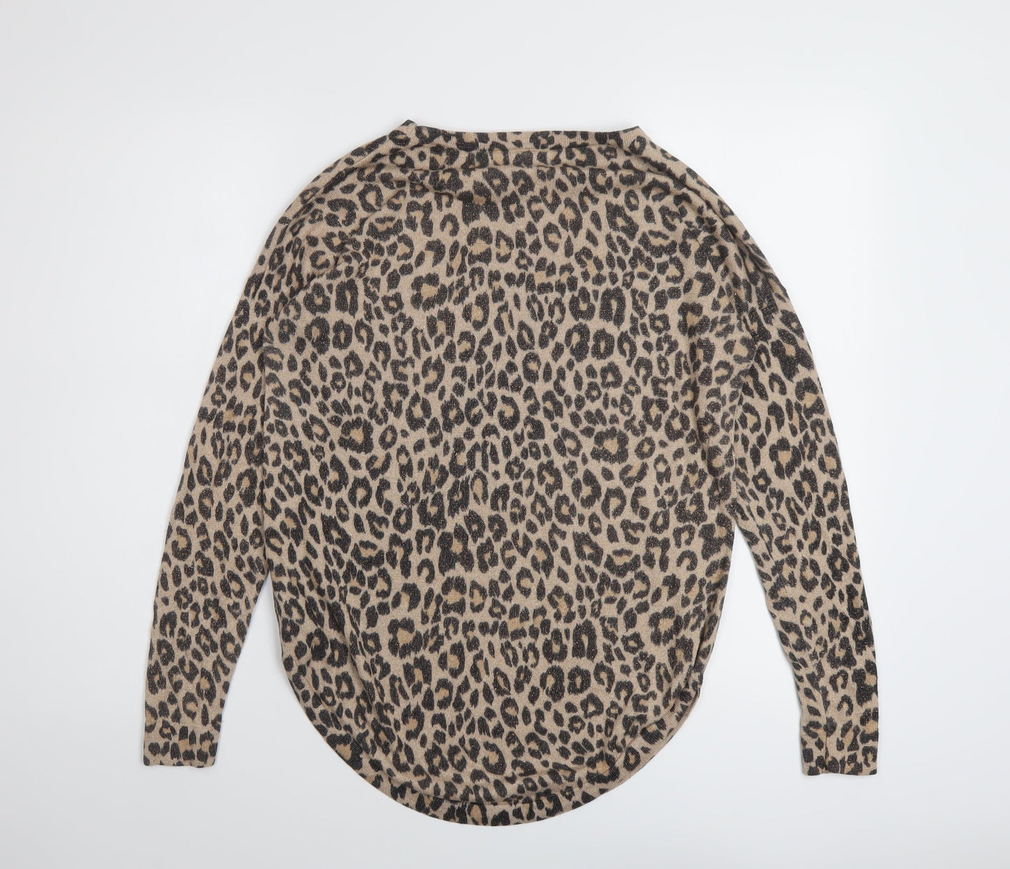 Oasis Womens Beige Round Neck Animal Print Viscose Pullover Jumper Size S