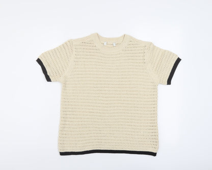 Marks & Spencer Womens Beige Crew Neck Cotton Pullover Jumper Size S