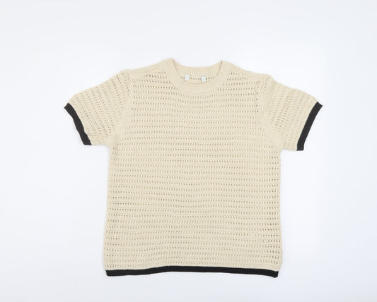 Marks and Spencer Womens Beige Crew Neck Cotton Pullover Jumper Size S
