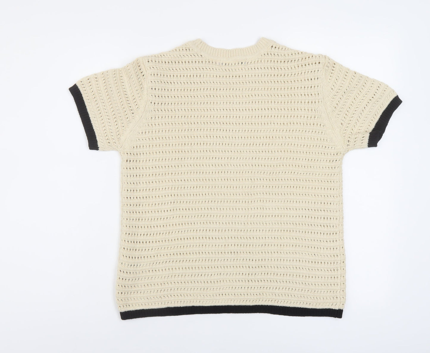 Marks and Spencer Womens Beige Crew Neck Cotton Pullover Jumper Size S