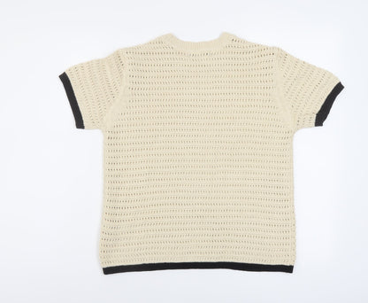 Marks & Spencer Womens Beige Crew Neck Cotton Pullover Jumper Size S