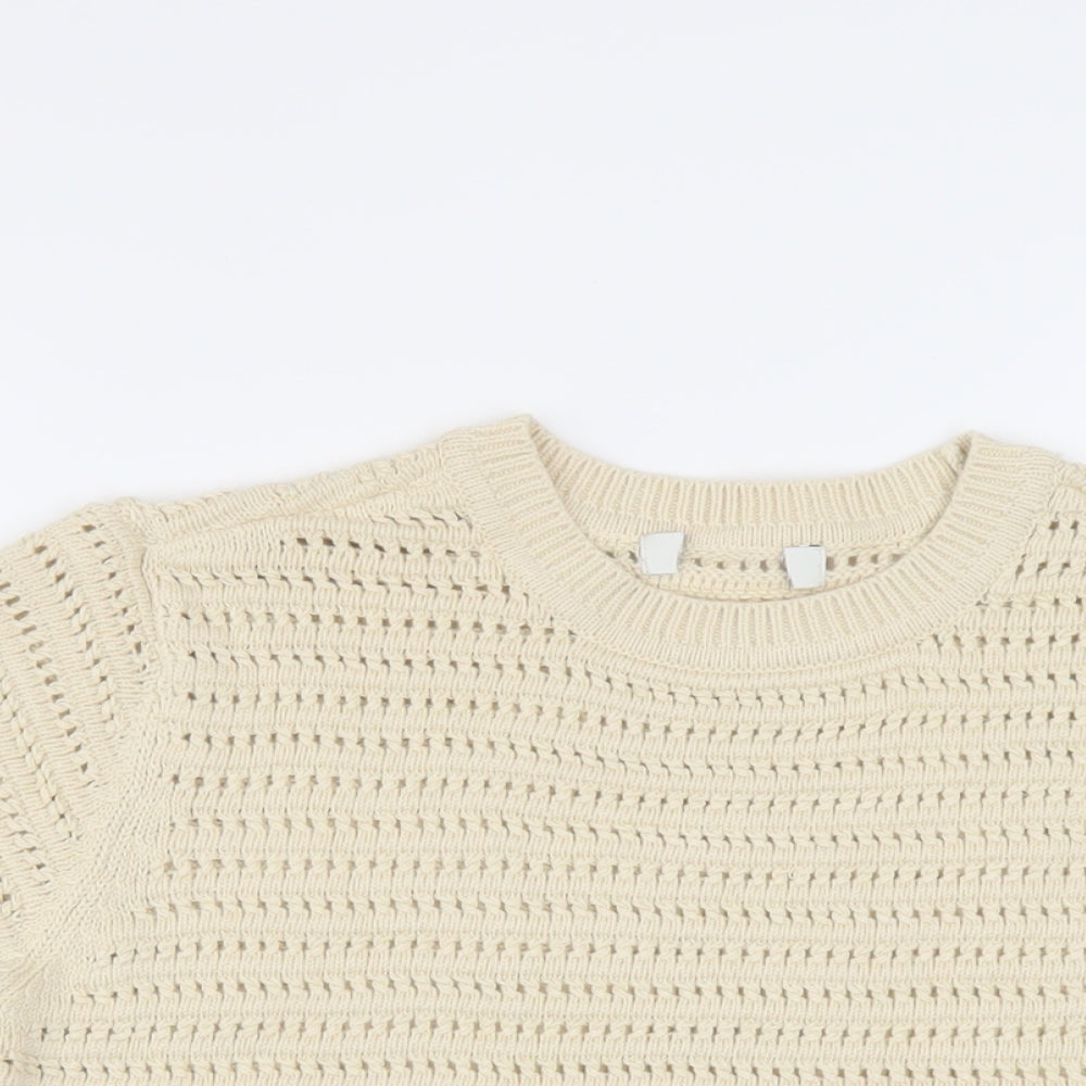 Marks and Spencer Womens Beige Crew Neck Cotton Pullover Jumper Size S
