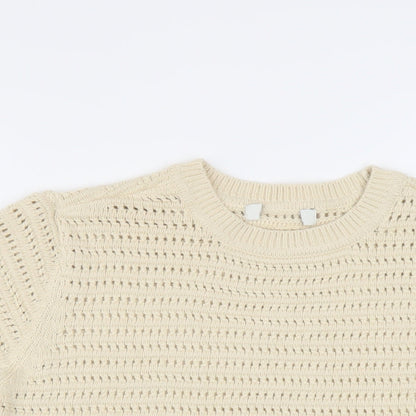 Marks & Spencer Womens Beige Crew Neck Cotton Pullover Jumper Size S