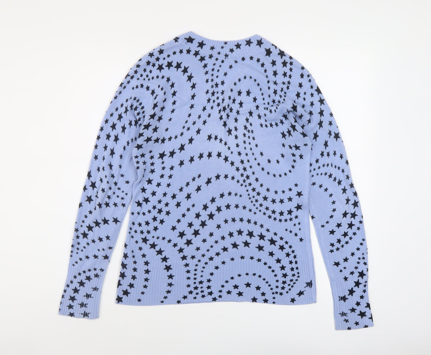 Marks and Spencer Womens Blue V-Neck Geometric Acrylic Pullover Jumper Size 8