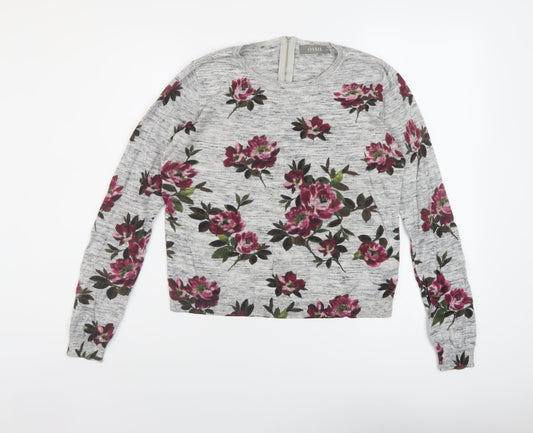Oasis Womens Grey Round Neck Floral Cotton Pullover Jumper Size XS