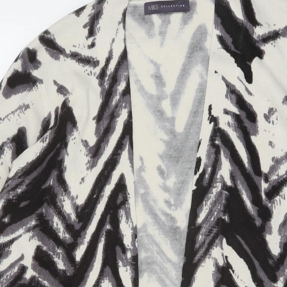 Marks and Spencer Womens Black V-Neck Animal Print Acrylic Cardigan Jumper Size 16