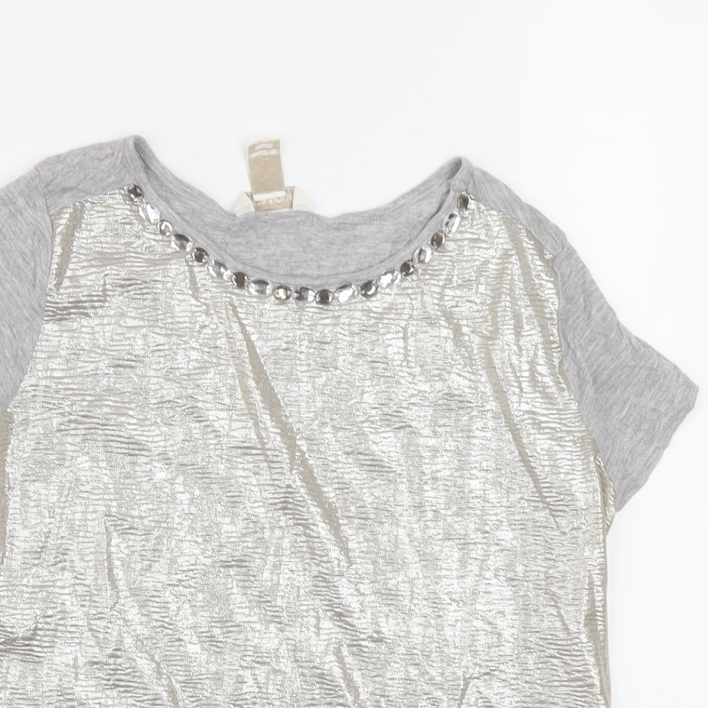 Monsoon Girls Grey Polyester Basic T-Shirt Size 12-13 Years Round Neck Pullover