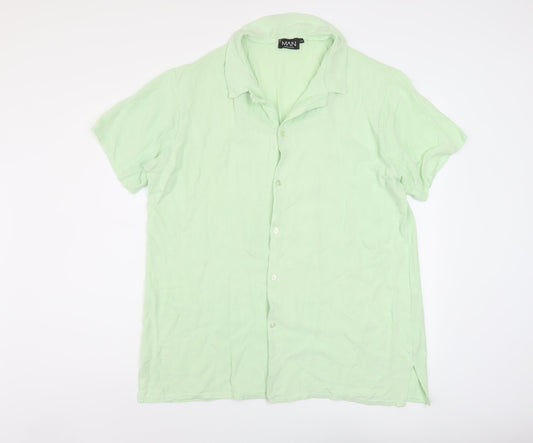 Boohoo Mens Green Viscose Button-Up Size XL Collared Button