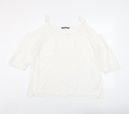 Bonmarché Womens Ivory Viscose Basic Blouse Size 16 Round Neck