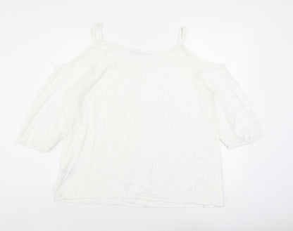 Bonmarché Womens Ivory Viscose Basic Blouse Size 16 Round Neck