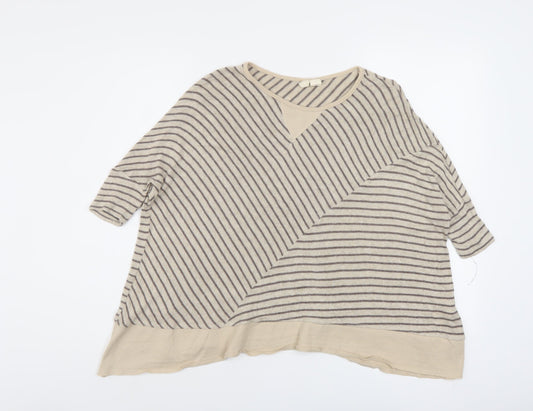 MOTH Womens Beige Round Neck Striped Viscose Pullover Jumper Size XS