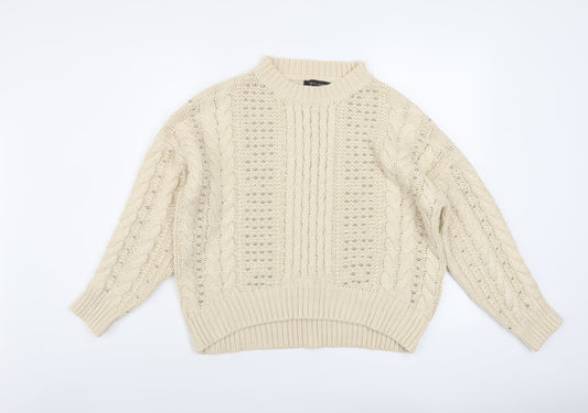 New Look Womens Beige Mock Neck Acrylic Pullover Jumper Size S