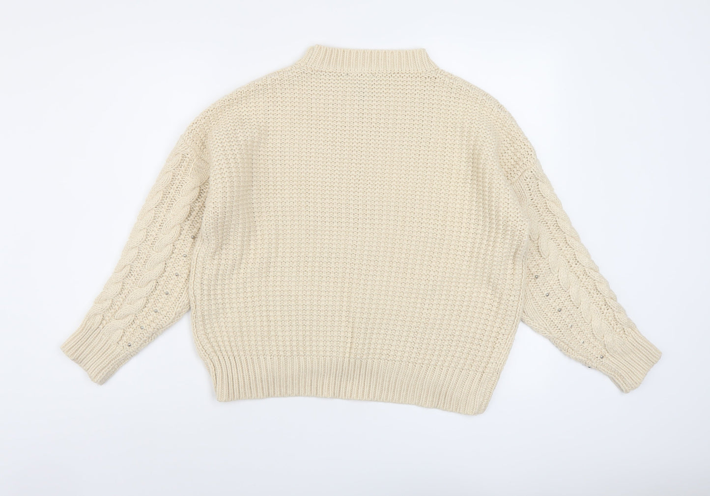New Look Womens Beige Mock Neck Acrylic Pullover Jumper Size S