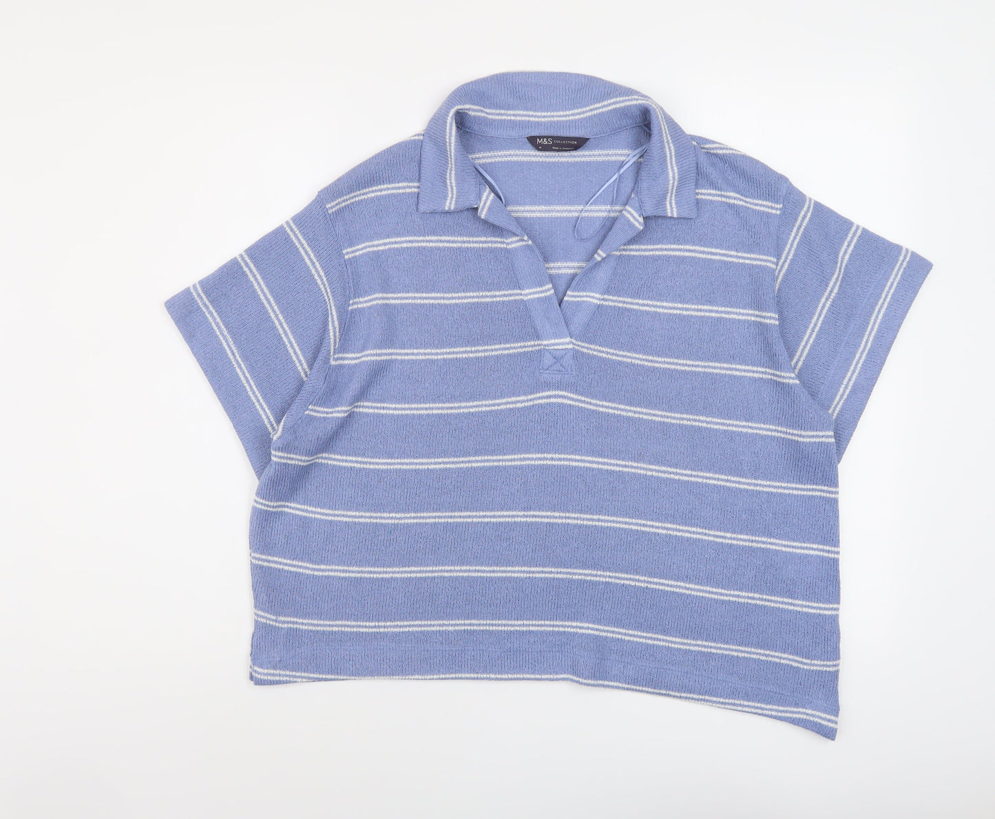 Marks and Spencer Womens Blue Collared Striped Polyester Pullover Jumper Size 18