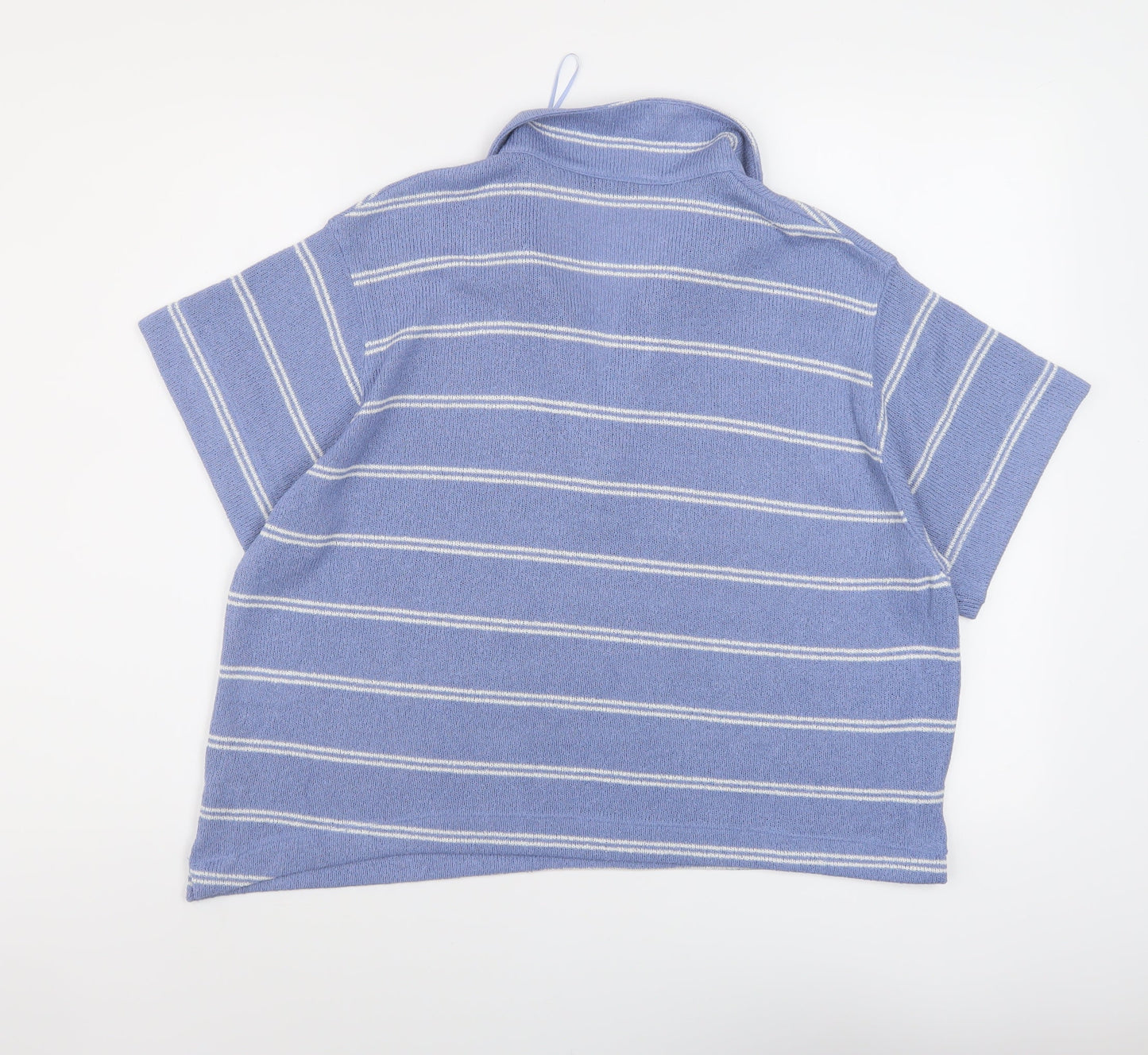 Marks and Spencer Womens Blue Collared Striped Polyester Pullover Jumper Size 18