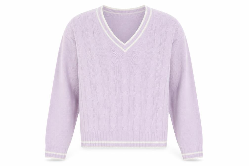 H&M Mens Purple V-Neck Acrylic Pullover Jumper Size L Long Sleeve