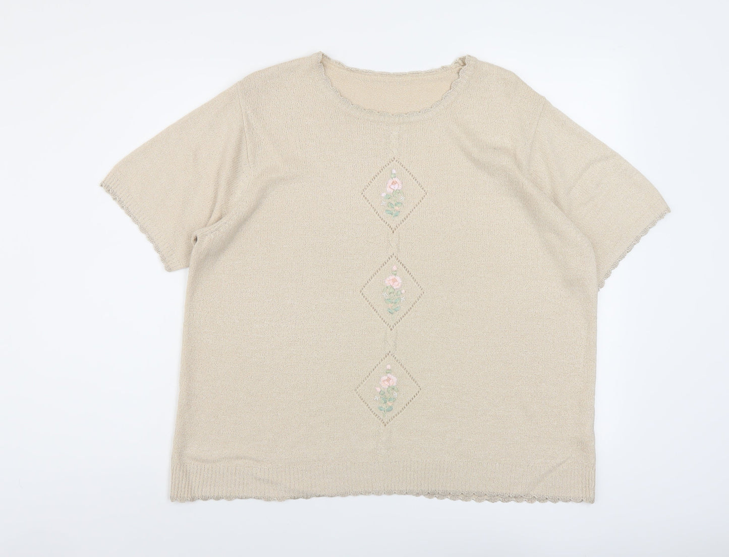 Berkertex Womens Beige Round Neck Acrylic Pullover Jumper Size 18